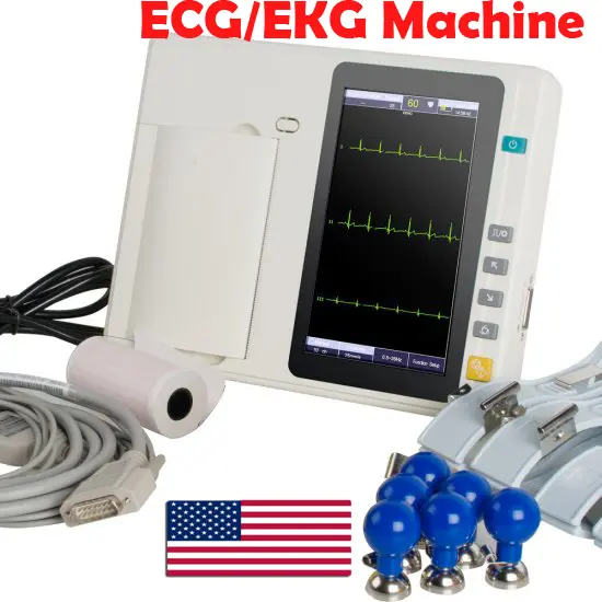 7'' ECG EKG Machine 12-lead 3-Channel Electrocardiograph With Touch Function Set