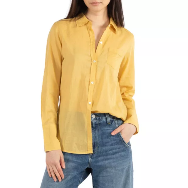 Nili Lotan Coton Voile Nl Bouton vers le Bas Chemise Haut Chemisier Solide Jaune