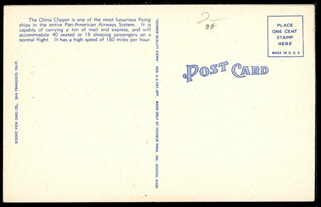 Pan American China Clipper San Francisco Bay CA Historic Vintage Linen Postcard 2
