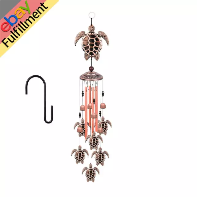 33'' Brown Sea Turtle 4 Tubes Bells Wind Chimes Garden Outdoor Hanging Decor