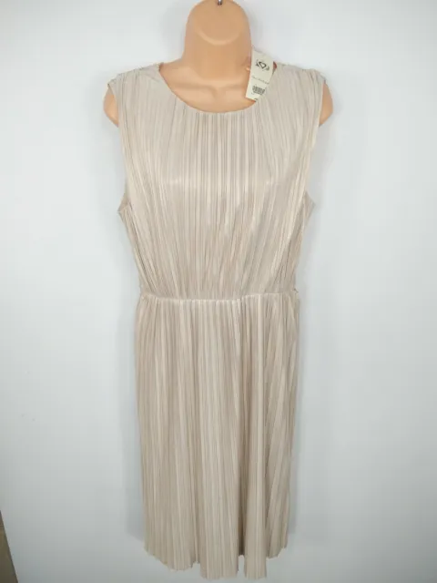 Bnwt Womens Miss Selfridge Size Uk 14 Gold Pleated Sheath Dress Evening Rrp £45