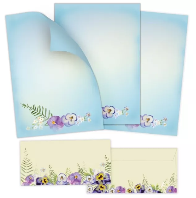 Briefpapier-Set A4 mit Umschlag Briefbögen Ostern Frühling Blumen blau Briefpost