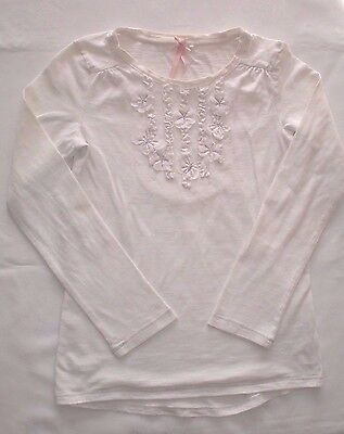 Girls Next Cream Long Sleeved T-shirt Top With Flower & Sequin Trim Size 9 Years
