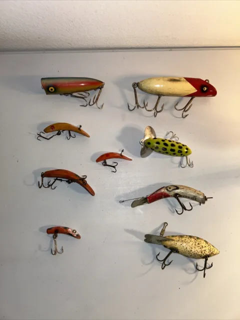 LOT OF (9) Vintage Fishing Luresunique variety. Wooden/Plastic