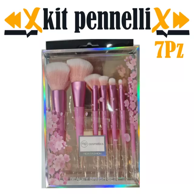 Pennelli per Trucco Set 7 Cosmetica Make Up ombretto fard rosa