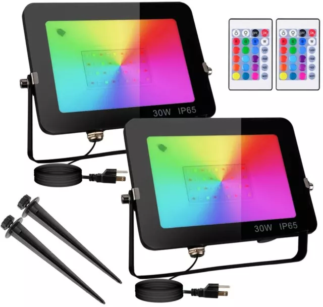 2PACK 30W LED RGB Floodlight Outdoor Garden Landscape Security Lamp * US STOCK *