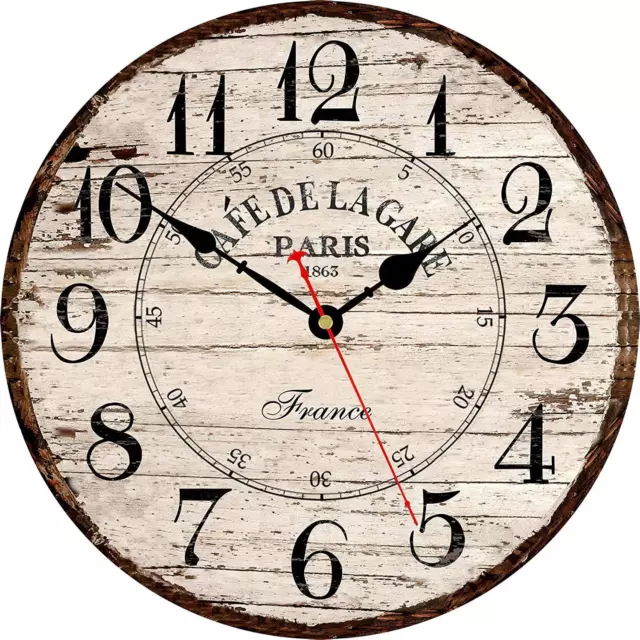 Retro Wall Clock 14 Inch French Country Paris Cafe Style Rustic Wall Clock Round