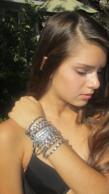 Leather Multi Wrap Bracelet In Black With Swarovski Crystals 3