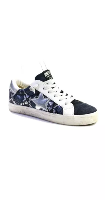 Vintage Havana Womens Leather Snakeskin Print Low Top Sneakers Navy Blue Size 7