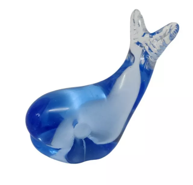 Art Glass Light Cobalt Blue Whale Figurine Paperweight