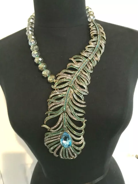 Heidi Daus NEW Pretty As A Peacock Crystal AB Aqua Necklace BEAUTIFUL ELEGANCE!