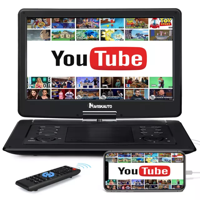 Portable 19" DVD Player 6 Hours Battery with 15.6" Large Swivel Screen HDMI USB