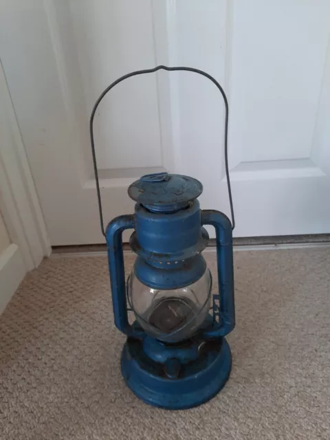 Vintage Blue Chalwyn Tempest Paraffin Oil Hurricane Lamp Storm Lantern