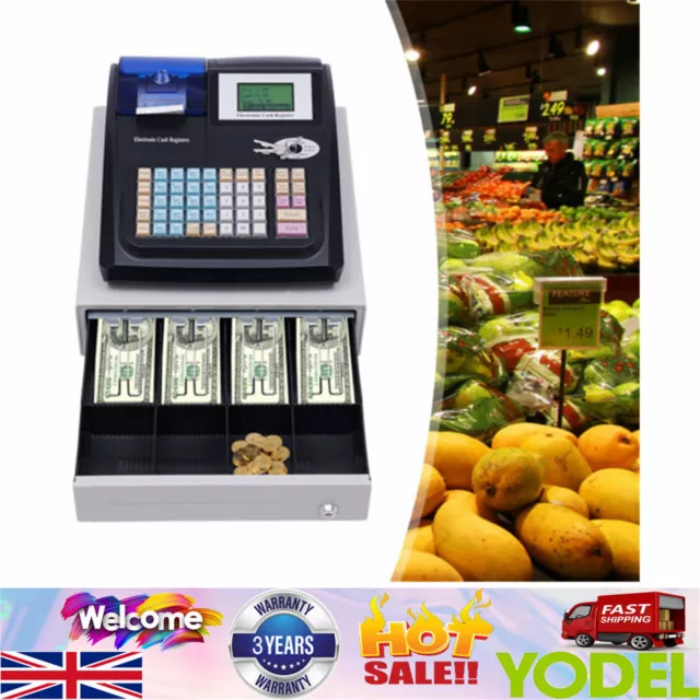 Electronic Cash Register Shop Till Thermal Printer POS System Cashier 48 Keys！