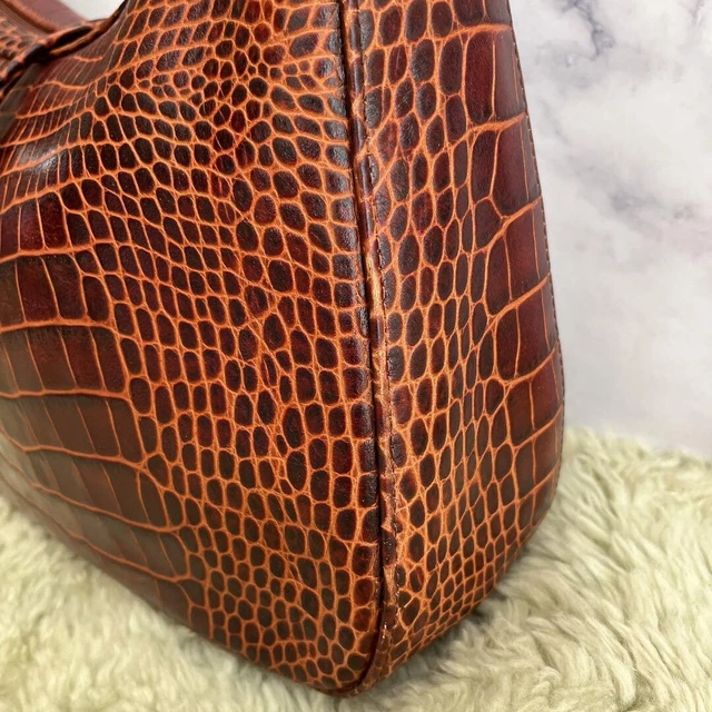 LONGCHAMP Roseau Embossed Shoulder Bag Brown Leather HandBag from japan 3