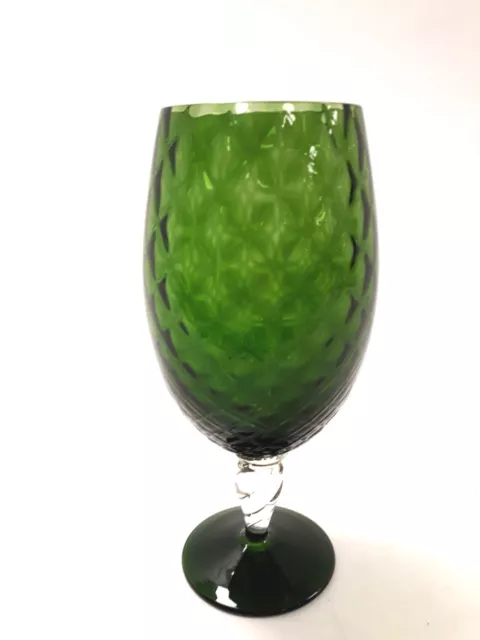Viking Art Glass Green Stem Cup Large Goblet Diamond Point Vintage Collectable