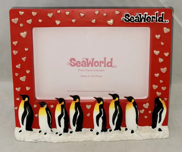 SeaWorld Photo Frame 4x6 Penguin Family Glittery Hearts Sea World