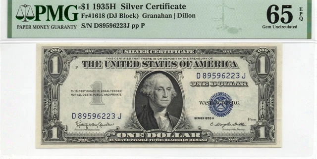 1935H $1 Silver Certificate. FR#: 1618. PMG Graded: 65 EPQ GEM