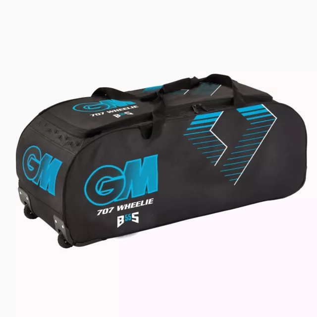 GM 707 Wheelie Cricket Bag - Grey/Navy - 92 Litre, All Terrain wheels