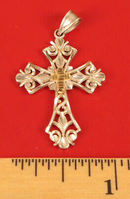 14K Gold Sterling Silver Designer Signed Ma Cross Crucifix Jesus Christ PENDANT