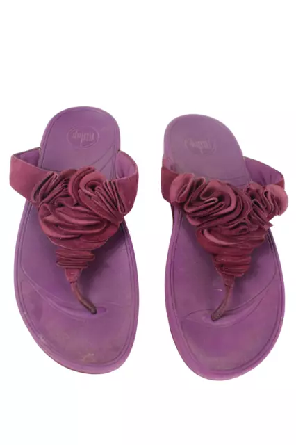 Fitflop 10 Purple Leather Wedge Wobbleboard Flip Flops Sandals Toe Thong FLORRIE