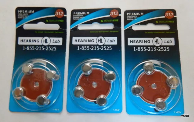 3 QTY 4 Pack 1.45v Hearing Aid Batteries 312