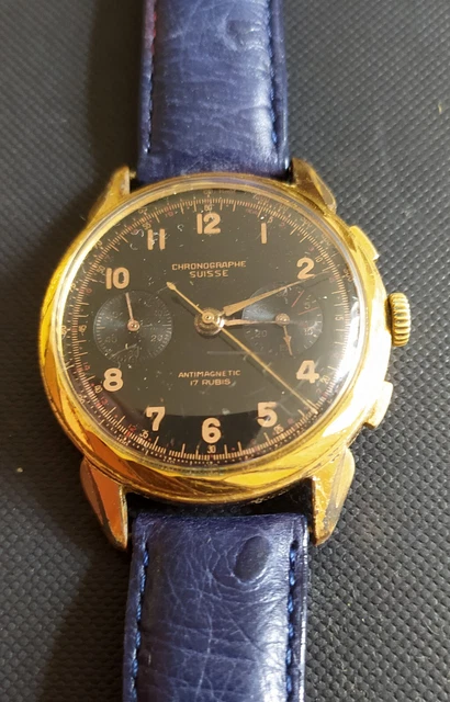Montre Chronographe Suisse Unic – Vintage – Mécanique Manuelle – Boîtier Plaqué Or, Cadran Champagne