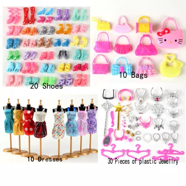 70Pcs Barbie Doll Clothes Bundle Dresses Shoes Set Babie Toy Accessories Gift