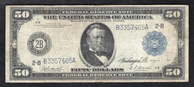 Fr. 1030 1914 $50 Fifty Dollars Frn Federal Reserve Note New York, Ny Very Fine