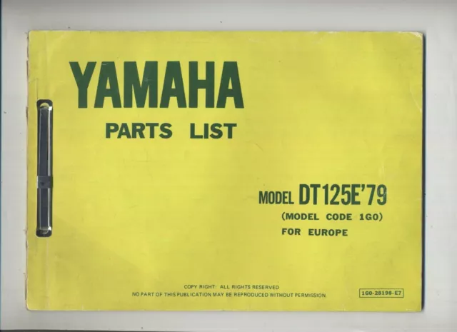 Yamaha DT125E (1979-on) Factory Parts List Catalog Book Manual DT 125 E 1G0 CX77