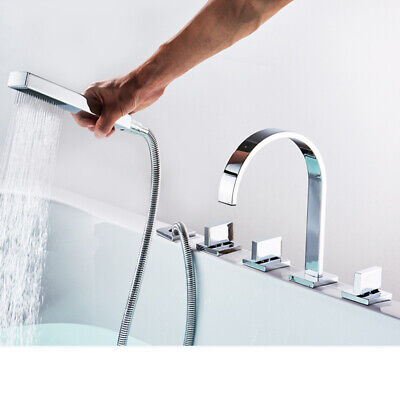 Grifo de bañera 5 agujeros mezclador monomando cascada ducha manual cromo grifo de agua