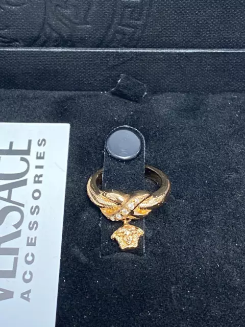 Gianni Versace Gold Tone Medusa Charm Ring Size 5.5 new #024