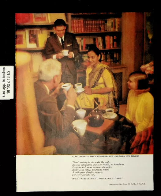 1962 Pan-American Coffee Bureau Friendship Indian Woman Vintage Print Ad 22475