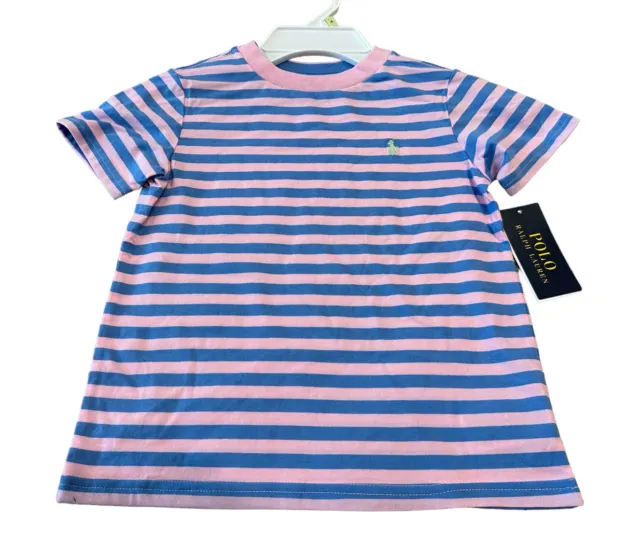 NEW Polo Ralph Lauren Boys Striped Short Sleeve T-Shirt Blue/Pink Size 4 NWT