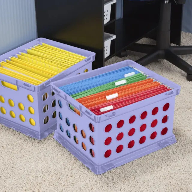 Plastic File Crate Portable Storage Bin Box Basket Desktop Organizer Office Home