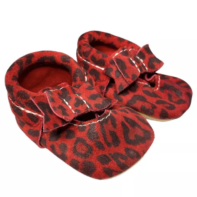 Freshly Picked Red Black Leopard Print Genuine Leather Moccasins Infant Size 1