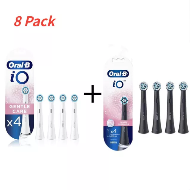 4 Pack Black-White - Genuine Oral-B iO Gentle Clean Replacement Brush Heads