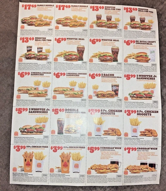 20 BURGER KING Coupons Expires 2/18/2024 Whopper Meal Deals Croissan
