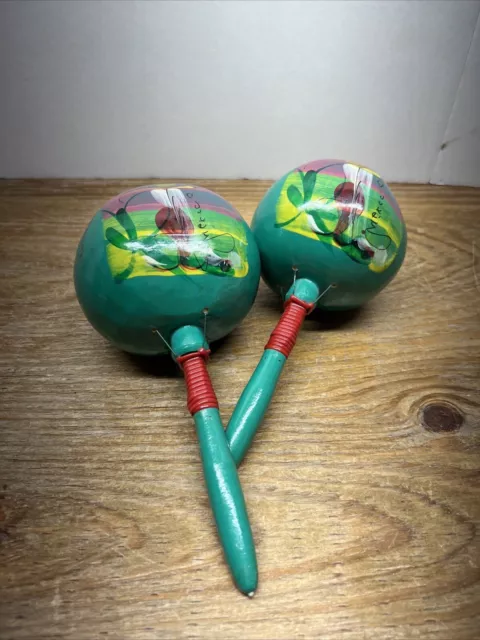 2 Vintage Blue Mexico Mexican Maraca Maracha Rattle Souvenirs