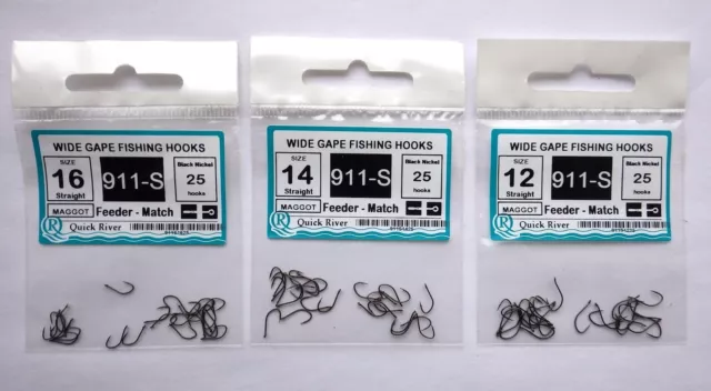 FEEDER MATCH 75 FISHING HOOKS Size #16 14 12 № 911S Black Nickel for maggot corn