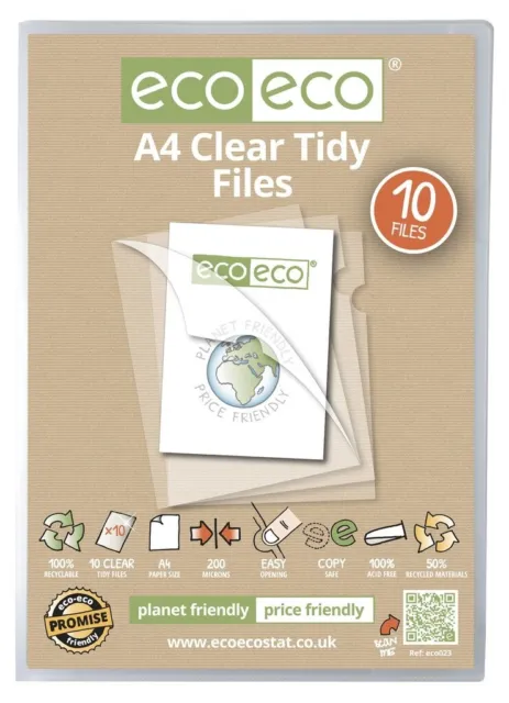 'Clear Tidy Files' by ecoeco - A4, 200 mic quality - Pack of 10 Folders (eco023)