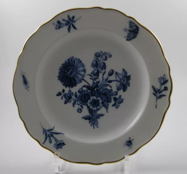 Meissen Teller blaue Blume Insekten Knaufschwerter um 1880 1.Wahl Ø23,5cm Defekt