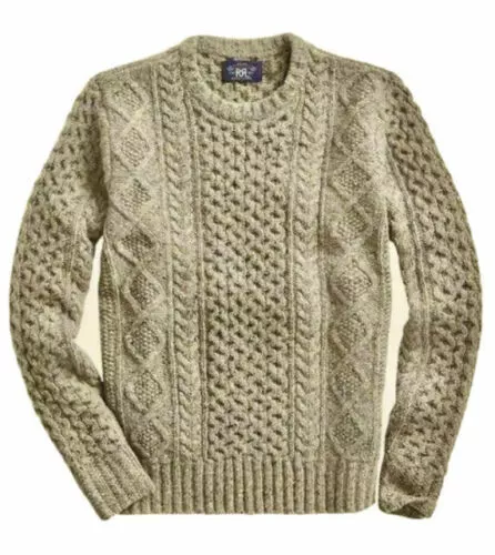 RRL Ralph Lauren Aran Irish Cable-Knit Donegal Wool Sweater- XXL