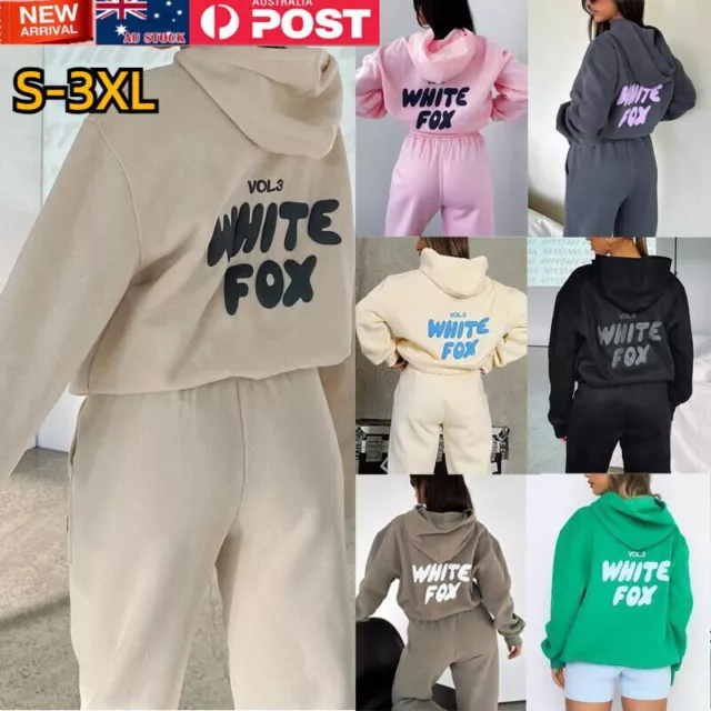 2Pcs White Fox Women's Boutique Hoodie Tracksuit Set Hooded Sweatshirt Pullover~