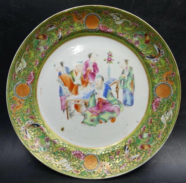 c.1800 Chinese Export Porcelain Plate Famille Verte Qianlong Mandarin Scholars