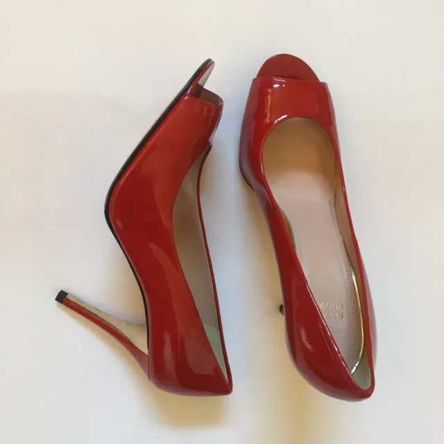 STUART WEITZMAN Womens Size 10M Red Patent Leather Peep Toe Stiletto Pumps