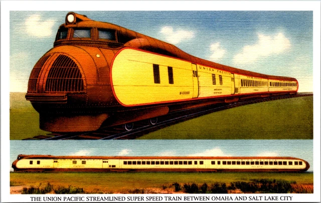 The Streamliner Union Pacific Railway Postcard Train Engine Railroad Reprint