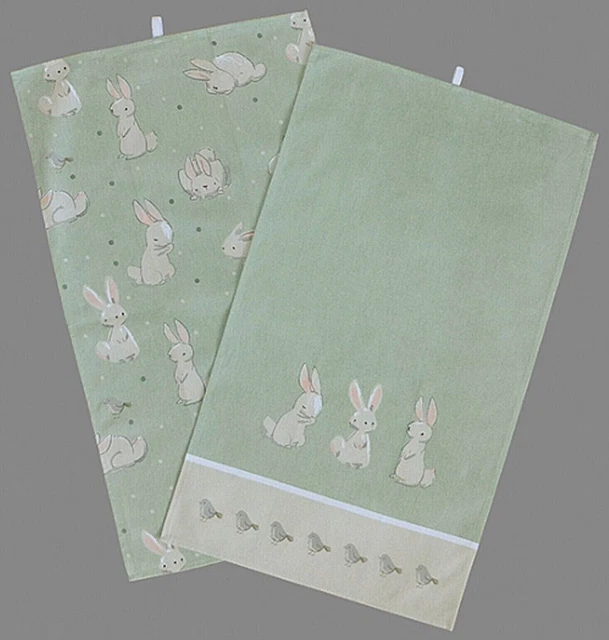 2er Set Geschirrtücher Küchentücher 40 x 70 cm Baumwolle Hasen