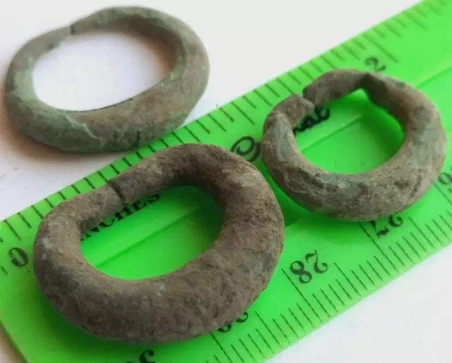 Ancient bronze Earring Bead Amulet Buckle Signs Pendant Money Vintage 19 g Set 3