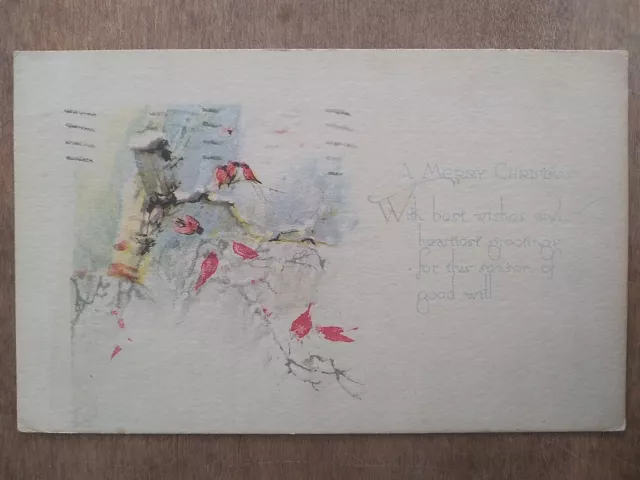 A Merry Christmas, Red Birds at Birdhouse - 1920, Rough Edges